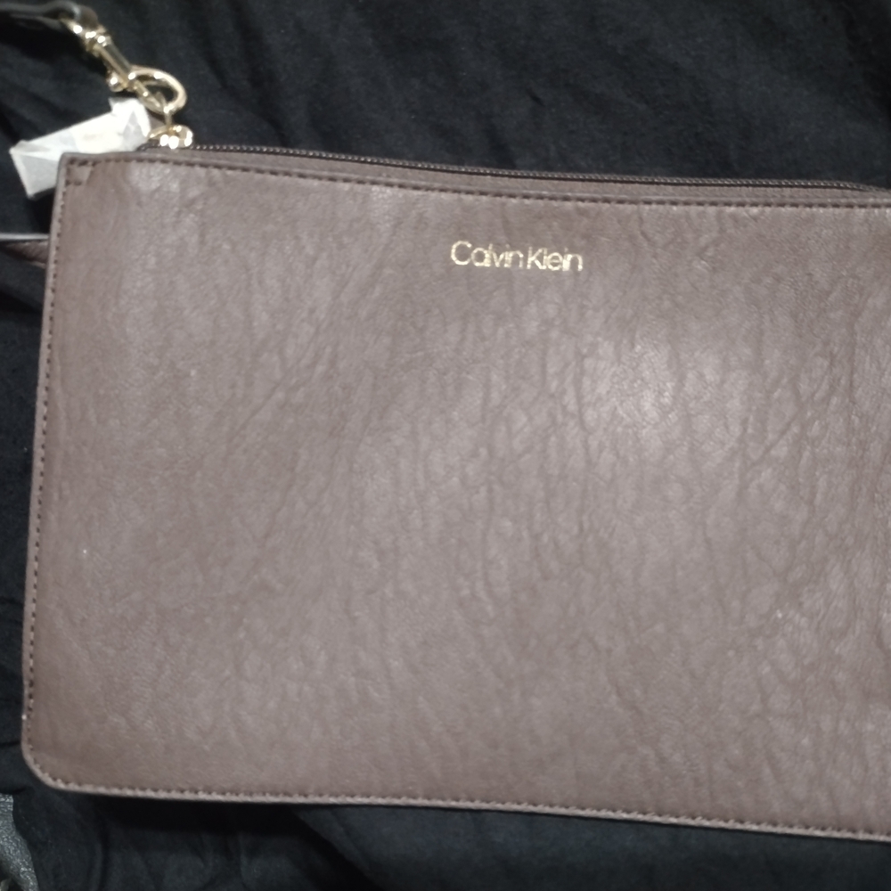 Calvin Klein Brown Leather Wristlet